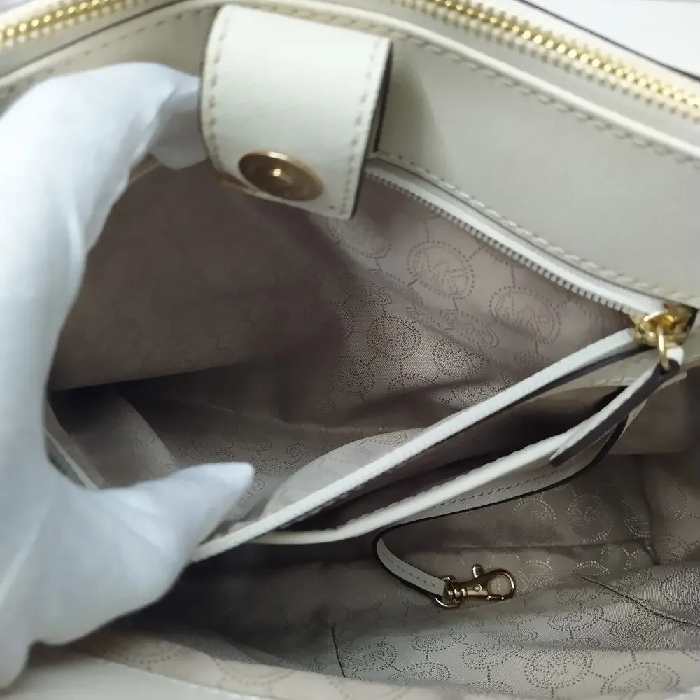 Michael Kors White Leather Snakeskin Embossed Detail Carryall Satchel Bag